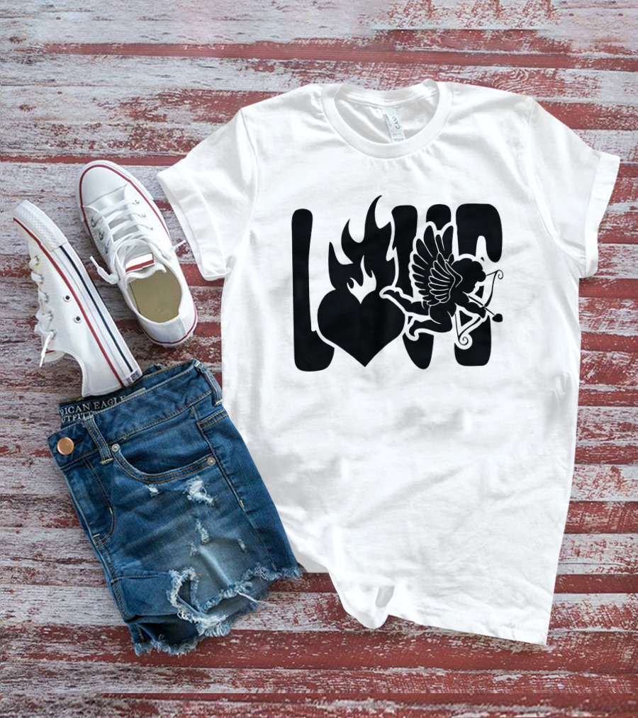 Benny Soliven Love Black Cupid Heart Flame T-Shirt