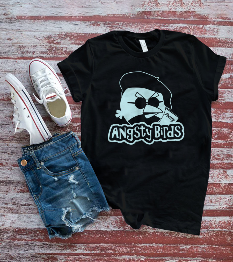 Angsty Birds Poetry Beret Sunglasses T-Shirt