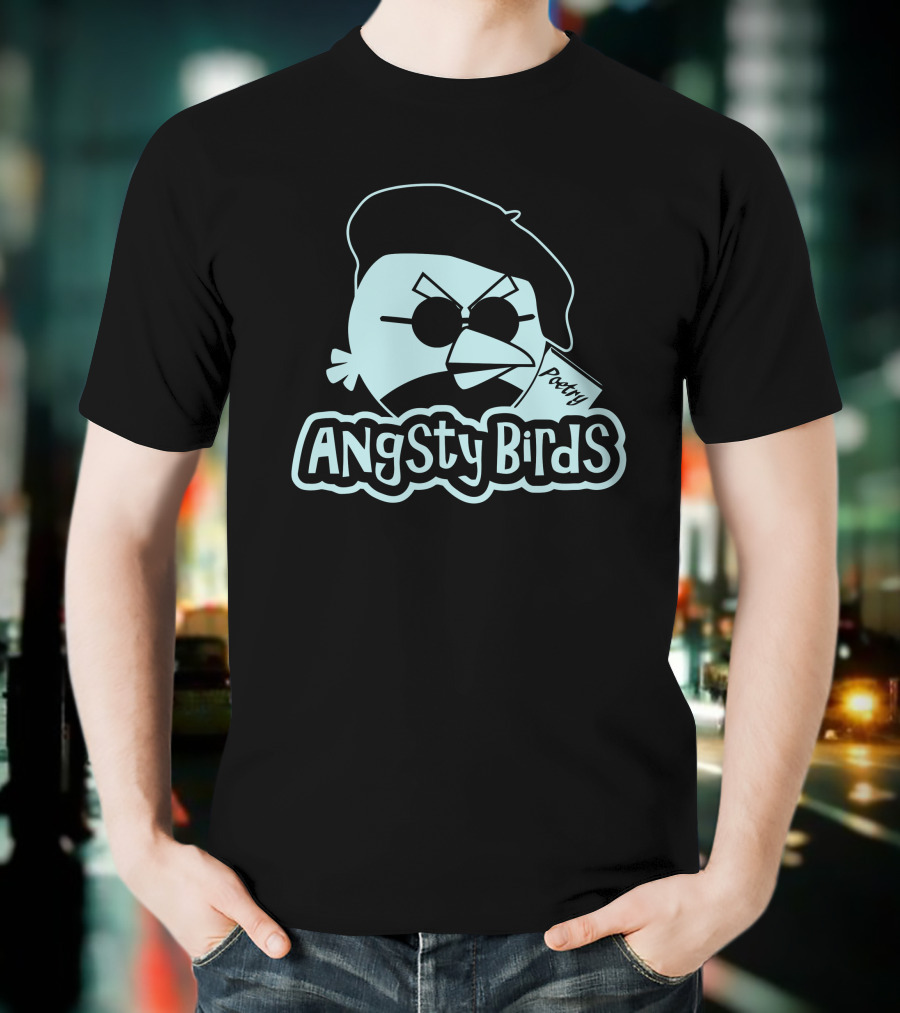 Angsty Birds Poetry Beret Sunglasses T-Shirt