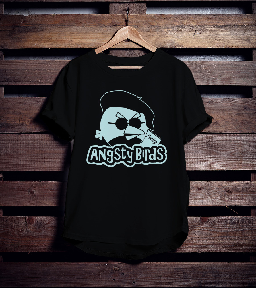Angsty Birds Poetry Beret Sunglasses T-Shirt