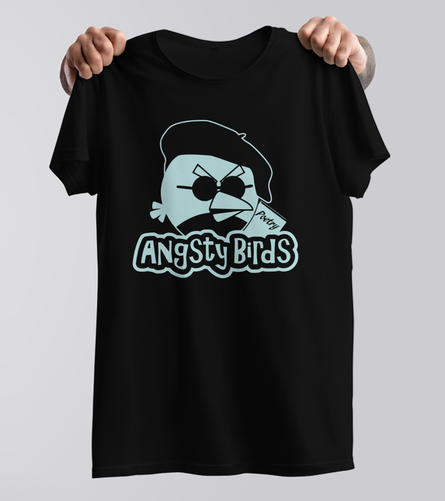 Angsty Birds Poetry Beret Sunglasses T-Shirt