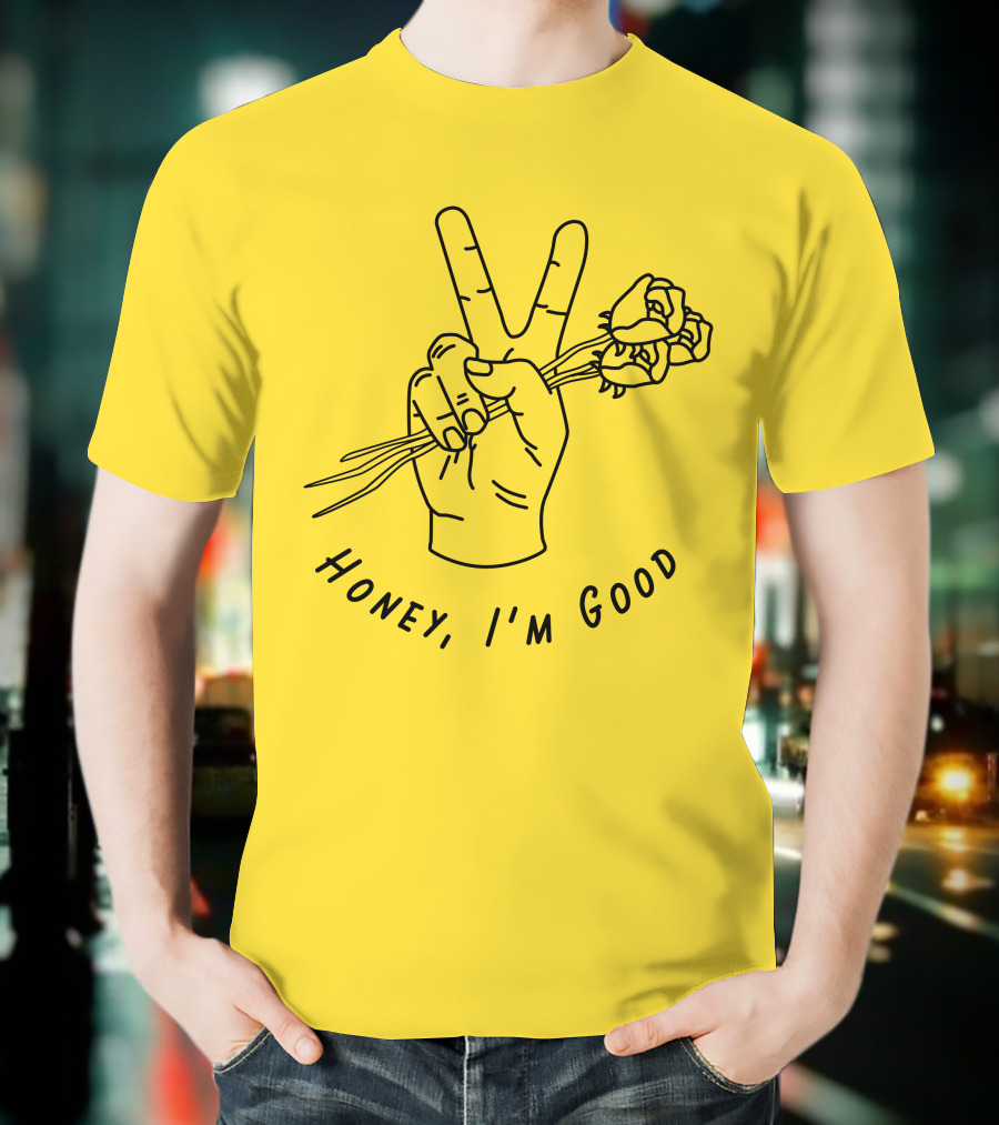 Andy Grammer Honey I'm Good Yellow Hand Peace Sign Roses T-Shirt