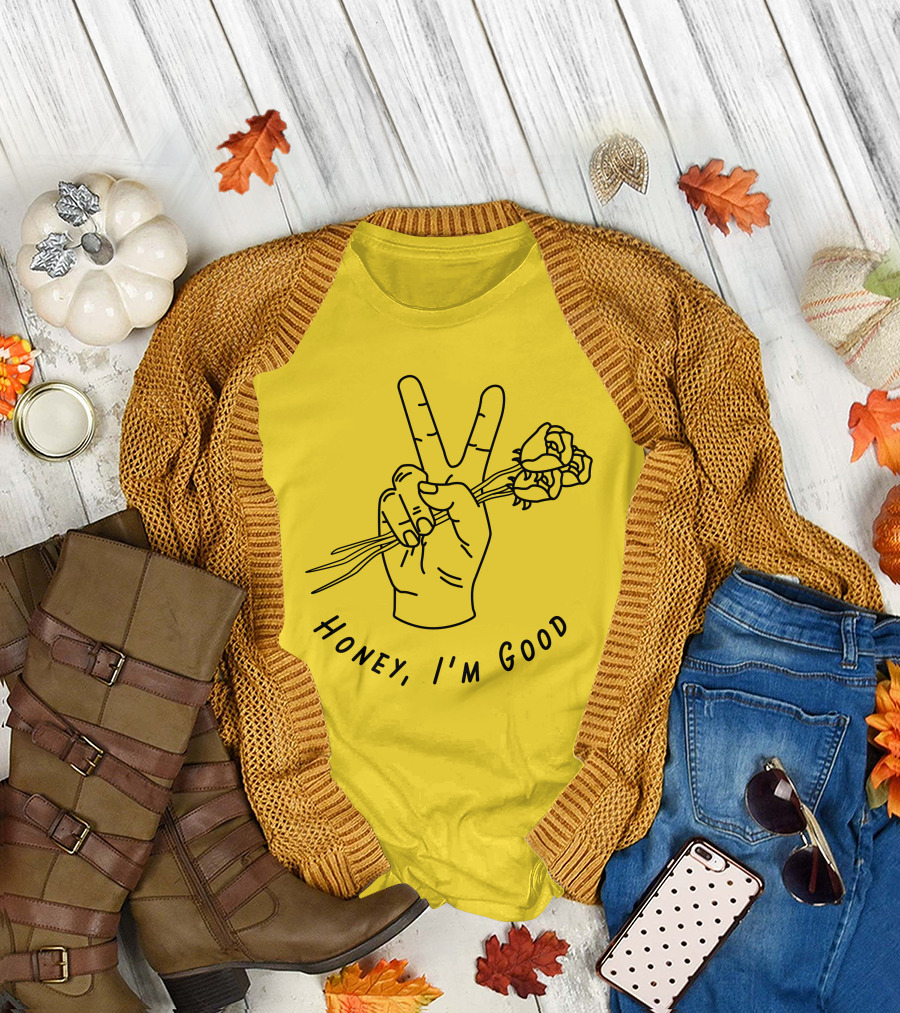 Andy Grammer Honey I'm Good Yellow Hand Peace Sign Roses T-Shirt