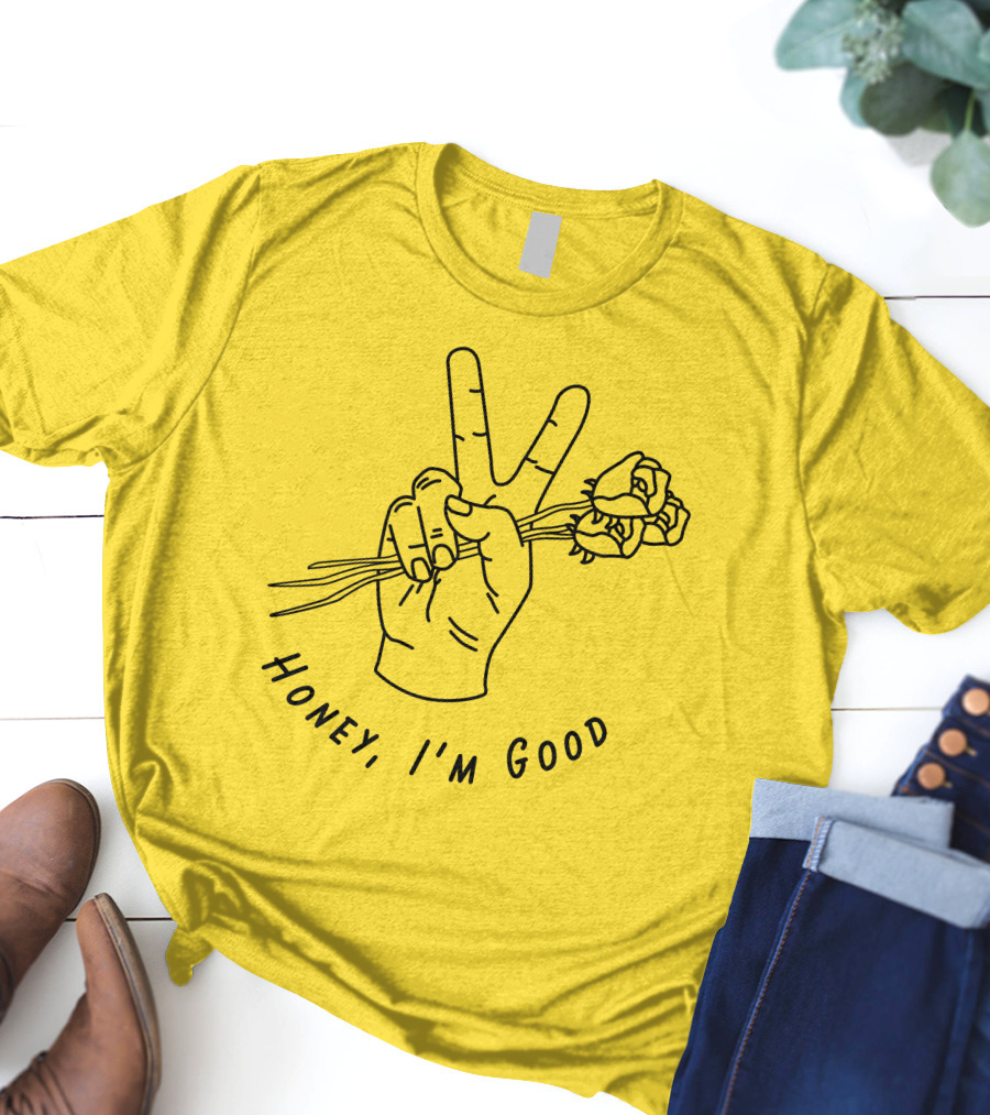 Andy Grammer Honey I'm Good Yellow Hand Peace Sign Roses T-Shirt