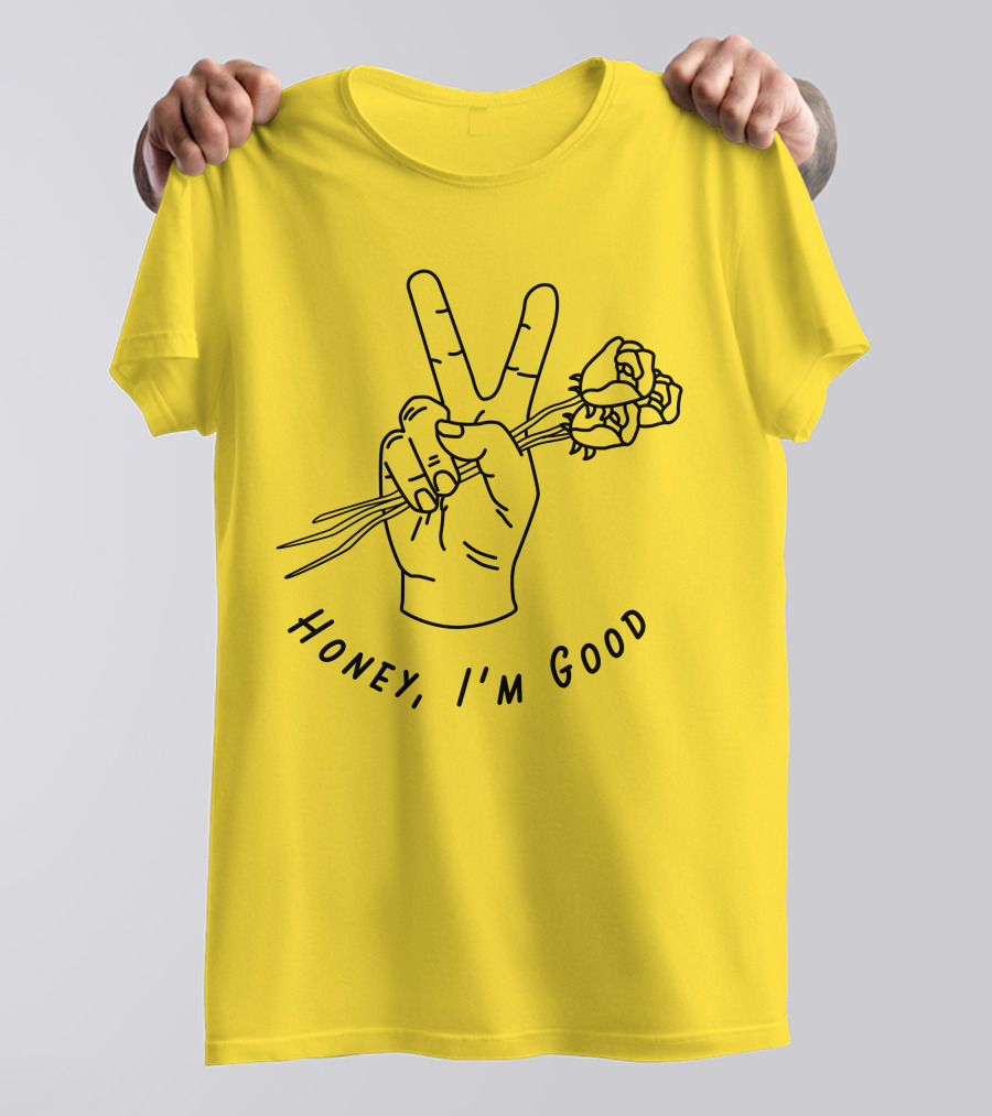 Andy Grammer Honey I'm Good Yellow Hand Peace Sign Roses T-Shirt