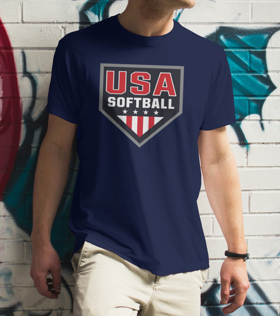 USA Softball Store Logo With Stars And Stripes Home Plate T-Shirt