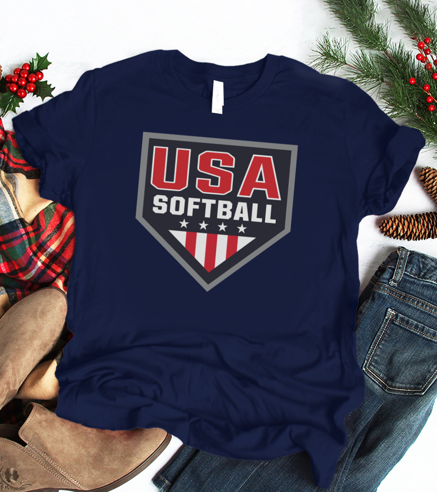 USA Softball Store Logo With Stars And Stripes Home Plate T-Shirt