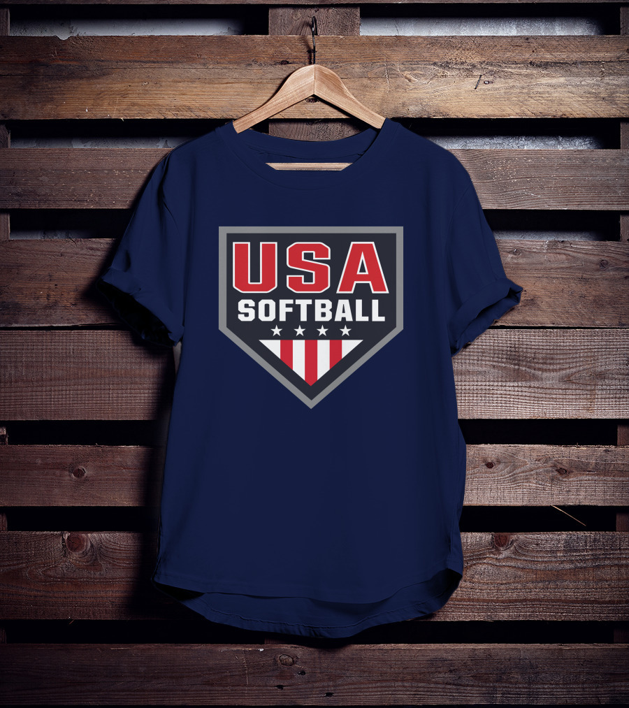 USA Softball Store Logo With Stars And Stripes Home Plate T-Shirt