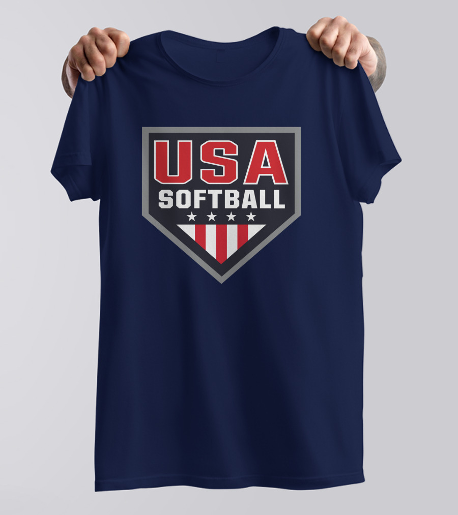 USA Softball Store Logo With Stars And Stripes Home Plate T-Shirt