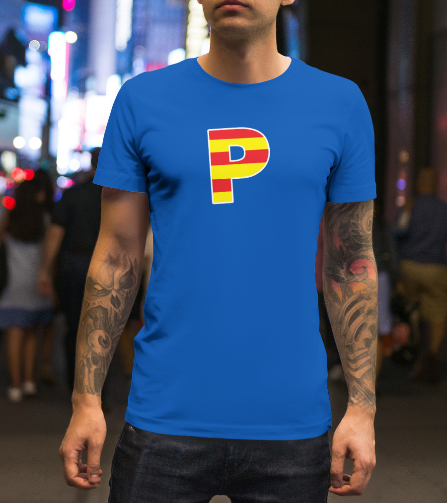 Pghlfilms P Yellow And Red Stripes Blue Background T-Shirt