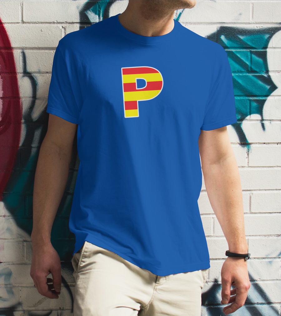 Pghlfilms P Yellow And Red Stripes Blue Background T-Shirt