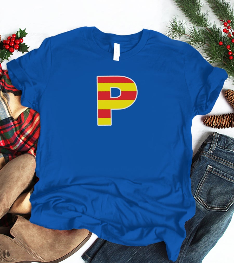 Pghlfilms P Yellow And Red Stripes Blue Background T-Shirt
