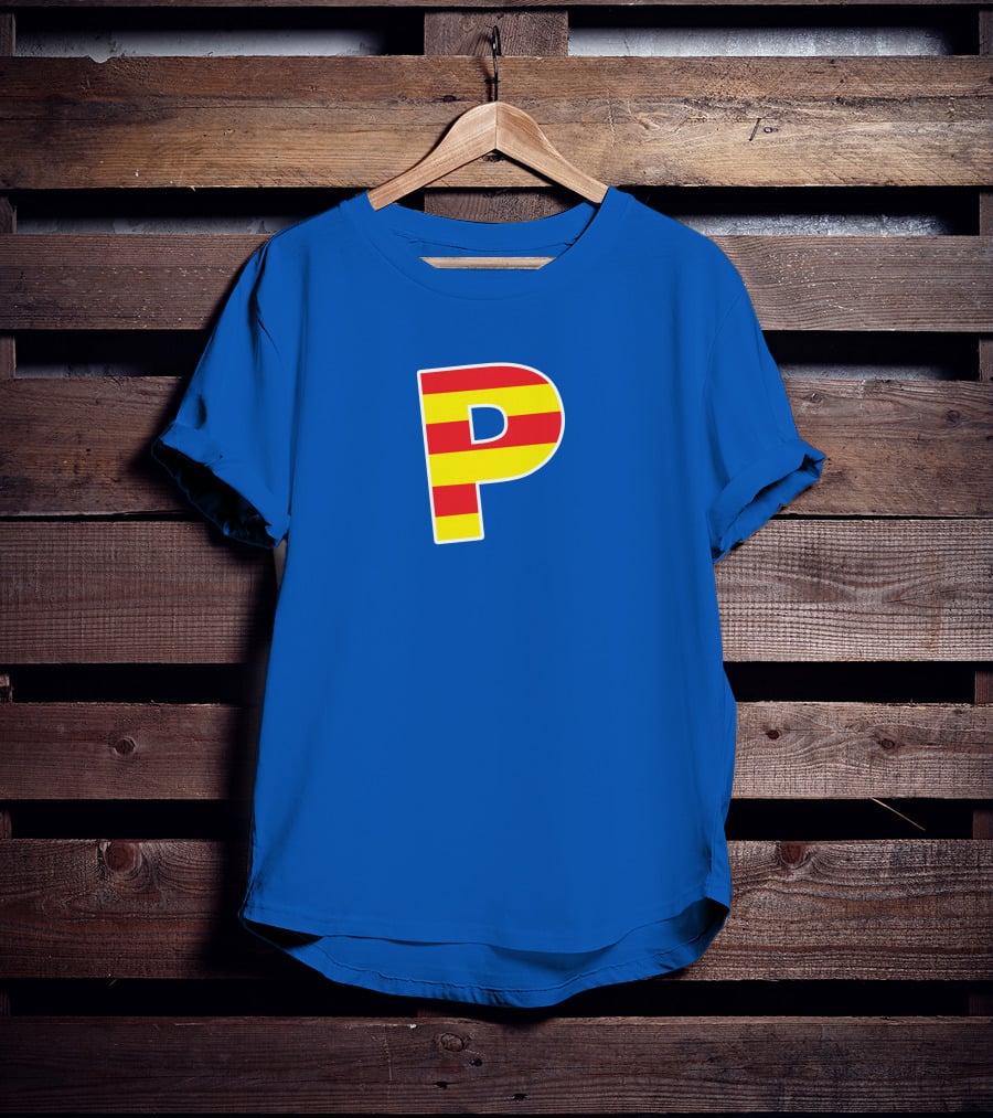 Pghlfilms P Yellow And Red Stripes Blue Background T-Shirt