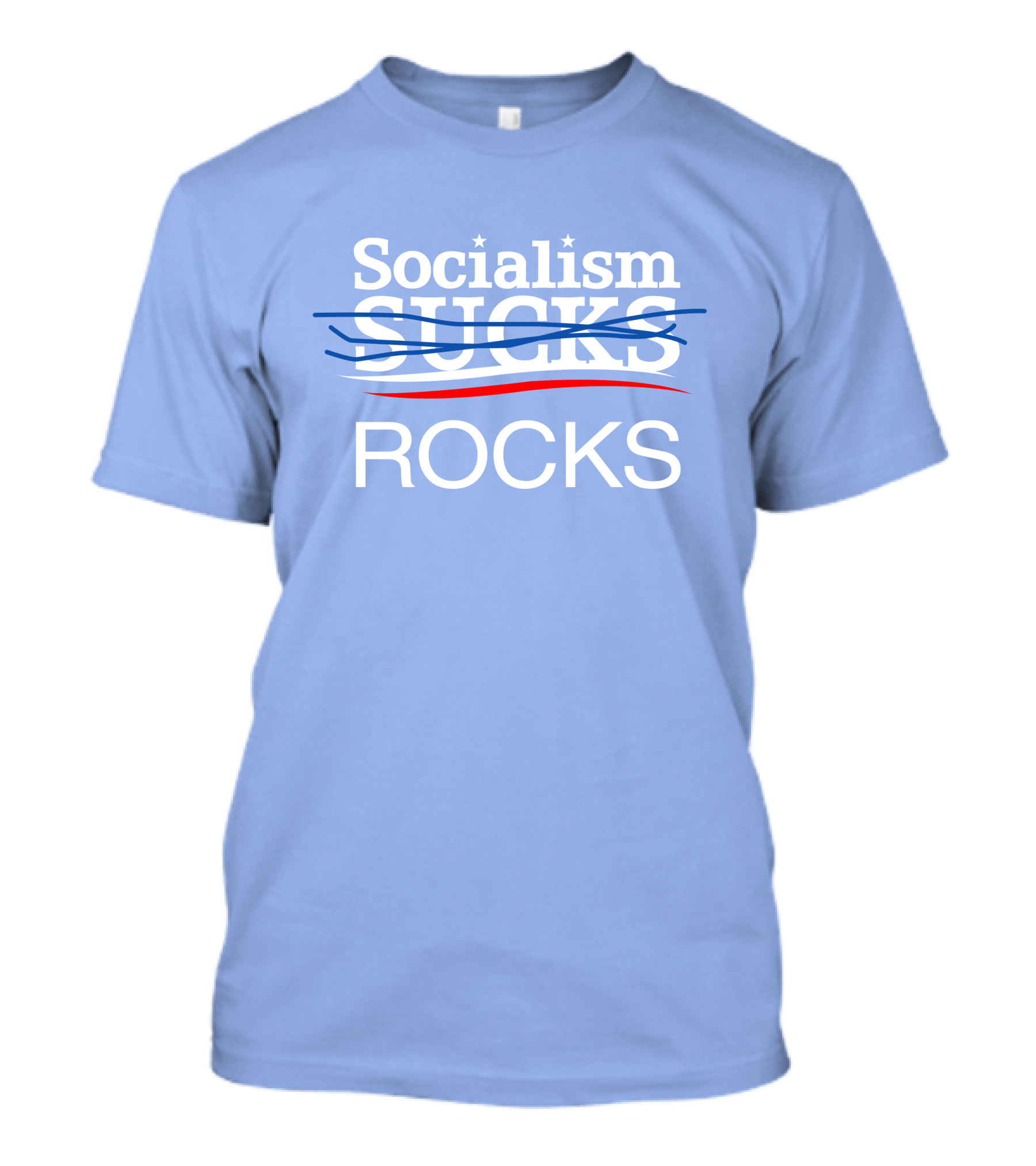 Socialism Rocks Blue Text Design With Stars And Strikethrough Line T-Shirt