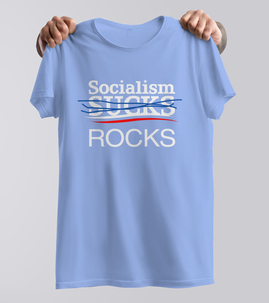 Socialism Rocks Blue Text Design With Stars And Strikethrough Line T-Shirt