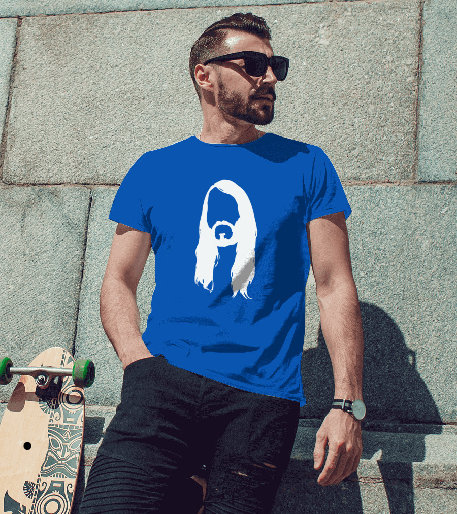 Moist Merch Charlie Head Silhouette Long Hair Blue T-Shirt