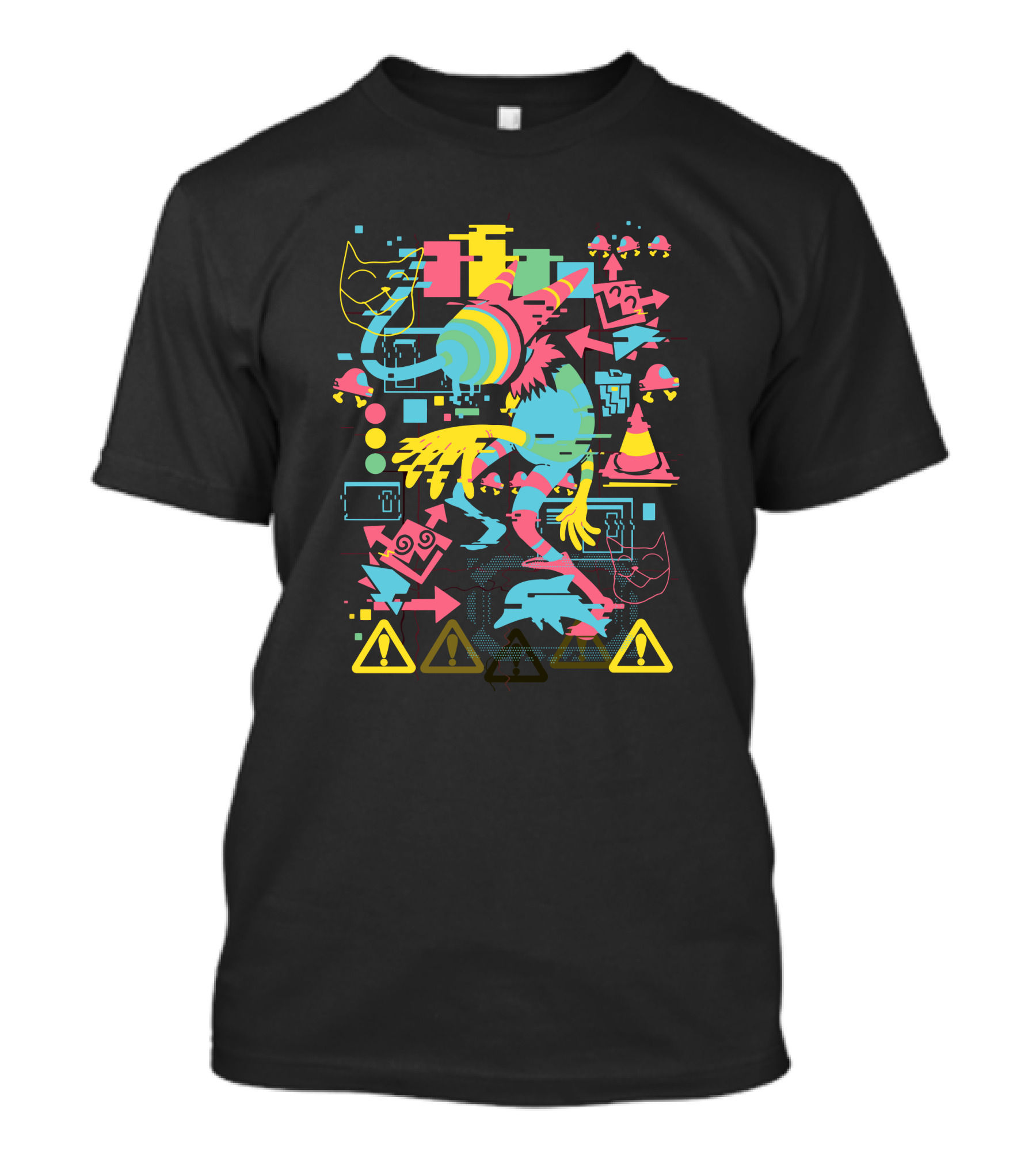 Deltarune Chapter 2 Merch Disruption Fangamer Noelle Spamton Glitch Pattern Warning Signs T-Shirt