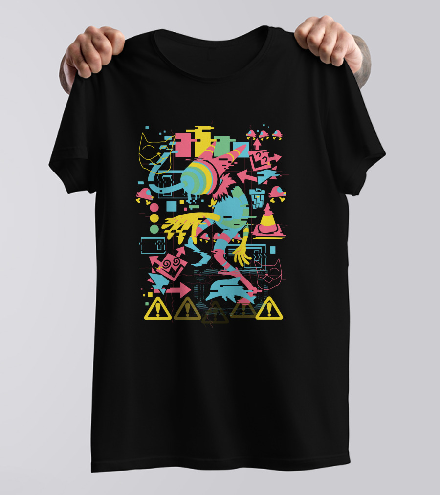 Deltarune Chapter 2 Merch Disruption Fangamer Noelle Spamton Glitch Pattern Warning Signs T-Shirt