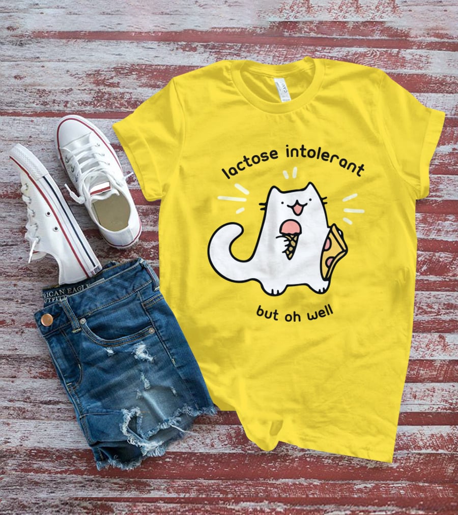 Lactose Intolerant Cat But Oh Well Eating Ice Cream Pizza Crowlines Merch T-Shirt