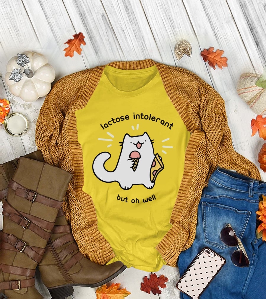 Lactose Intolerant Cat But Oh Well Eating Ice Cream Pizza Crowlines Merch T-Shirt