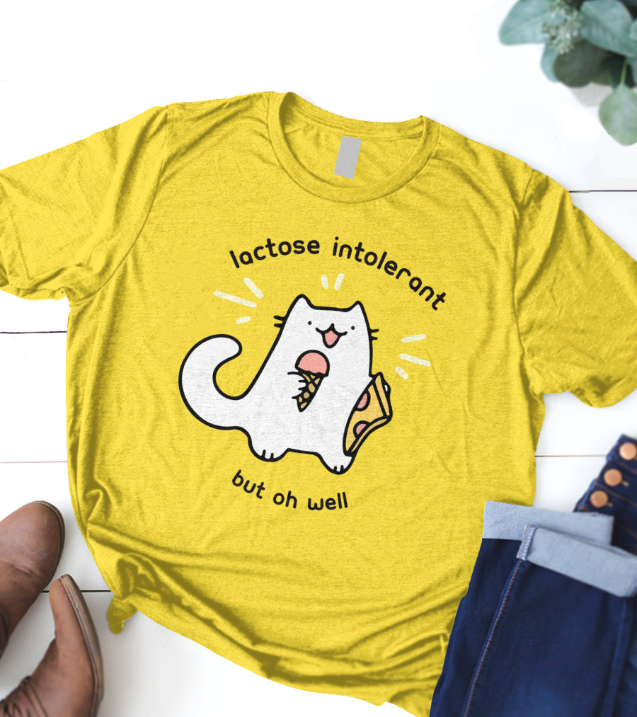 Lactose Intolerant Cat But Oh Well Eating Ice Cream Pizza Crowlines Merch T-Shirt