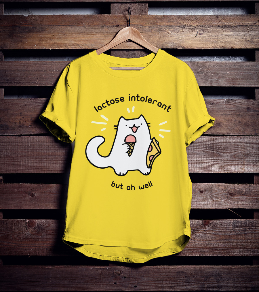 Lactose Intolerant Cat But Oh Well Eating Ice Cream Pizza Crowlines Merch T-Shirt