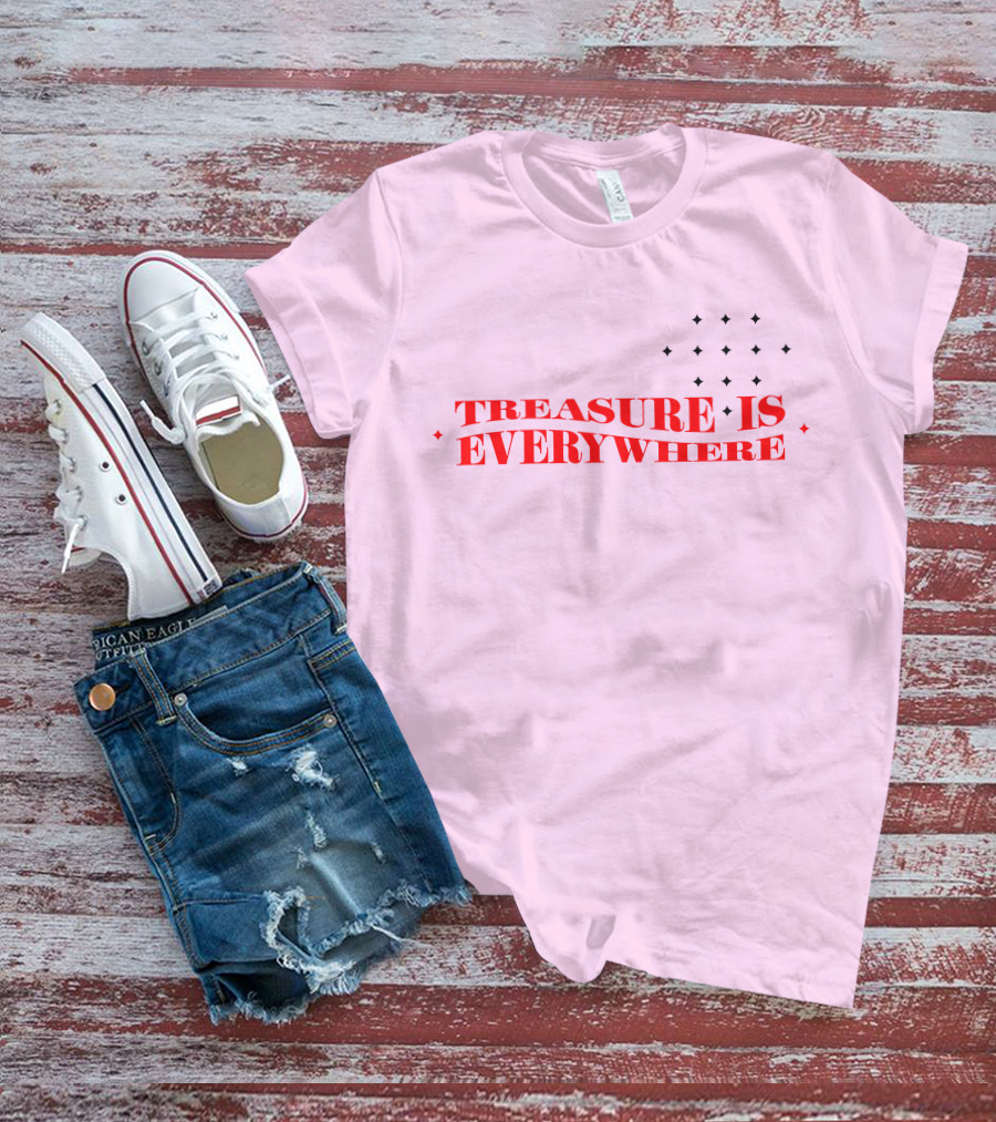 Junkyu Treasure Is Everywhere Pink And Red Text With Stars T-Shirt