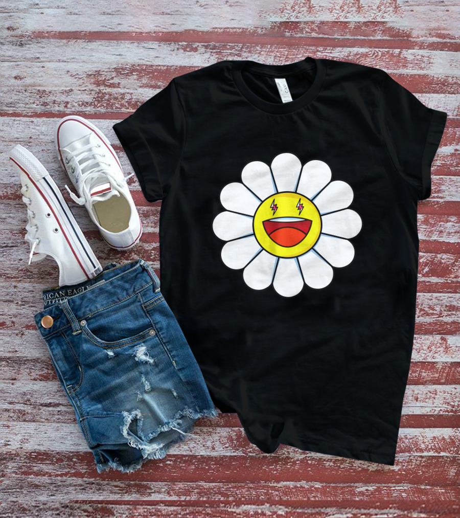 J Balvin Merch Blanco Large Flower Smiley Face With Lightning Eyes T-Shirt