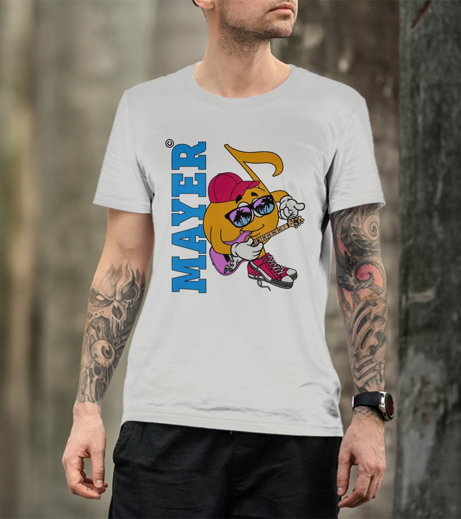 Mayer Sob Rock Merch Music Note Character With Guitar And Sunglasses T-Shirt