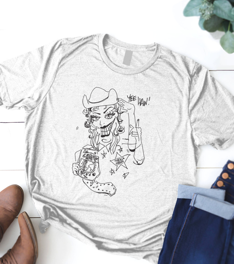 Thekla Merch Shop Yee Haw Champ Drawing With Stars And Cowboy Hat T-Shirt