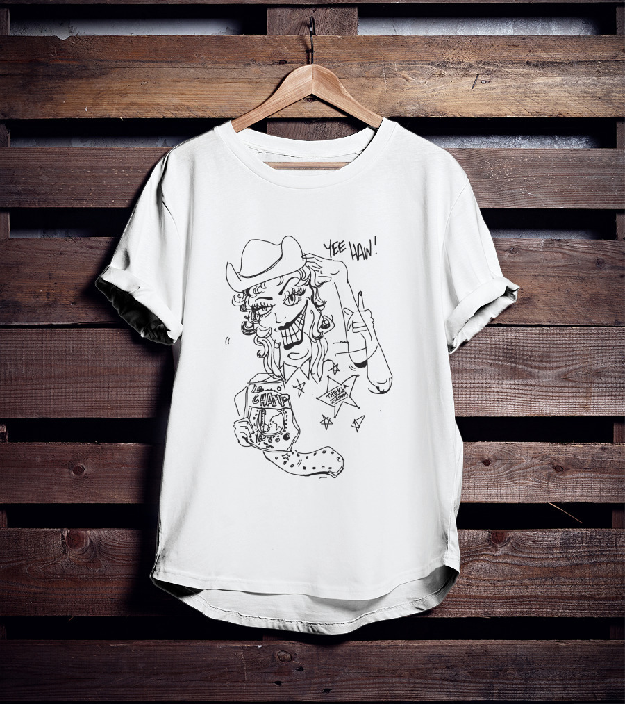 Thekla Merch Shop Yee Haw Champ Drawing With Stars And Cowboy Hat T-Shirt
