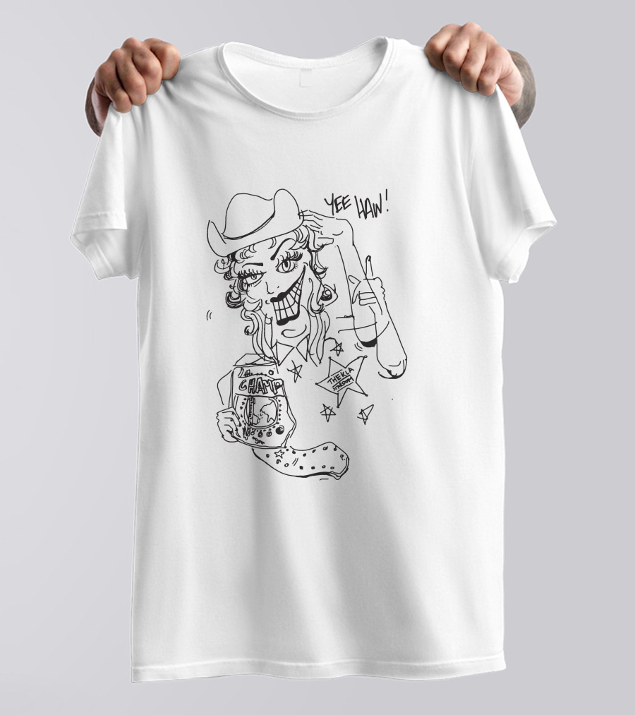 Thekla Merch Shop Yee Haw Champ Drawing With Stars And Cowboy Hat T-Shirt
