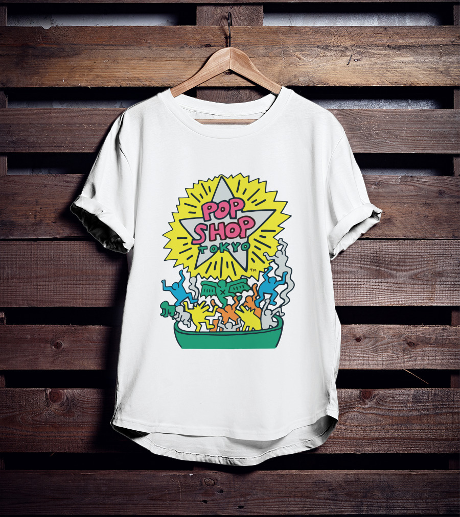 Orange Keith Haring Pop Shop Tokyo Starburst Colorful Figures T-Shirt