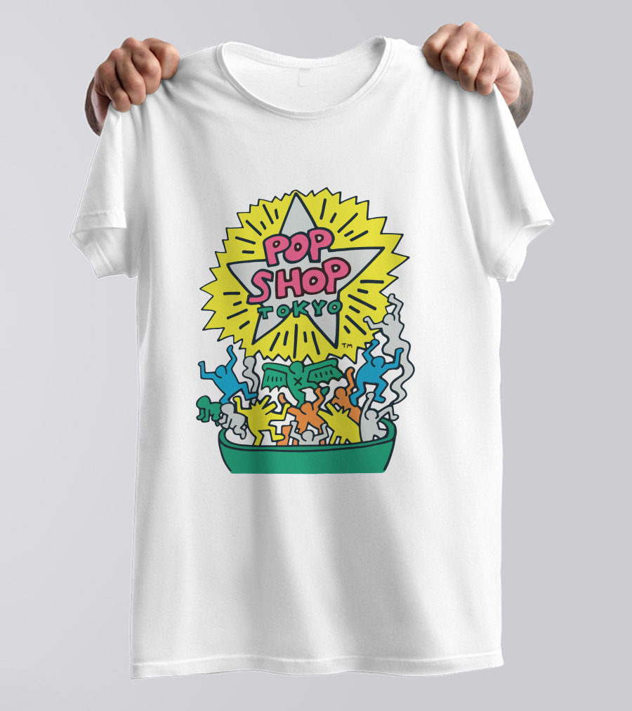 Orange Keith Haring Pop Shop Tokyo Starburst Colorful Figures T-Shirt