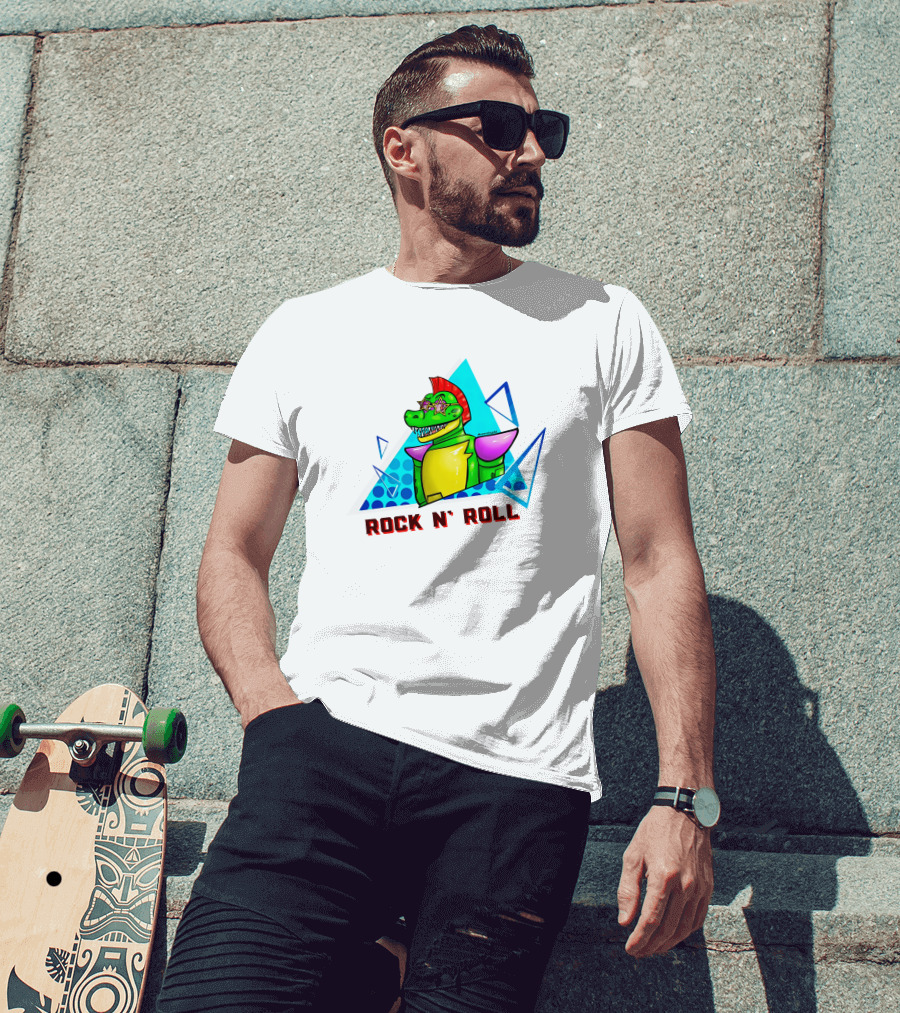 Monty Rock N' Roll Dinosaur With Star Shades And Mohawk T-Shirt