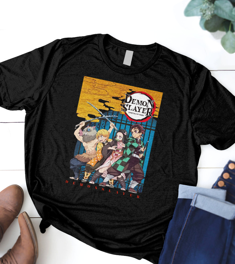 Demon Slayer Kimetsu No Yaiba Tanjiro Nezuko Zenitsu Inosuke Visual T-Shirt