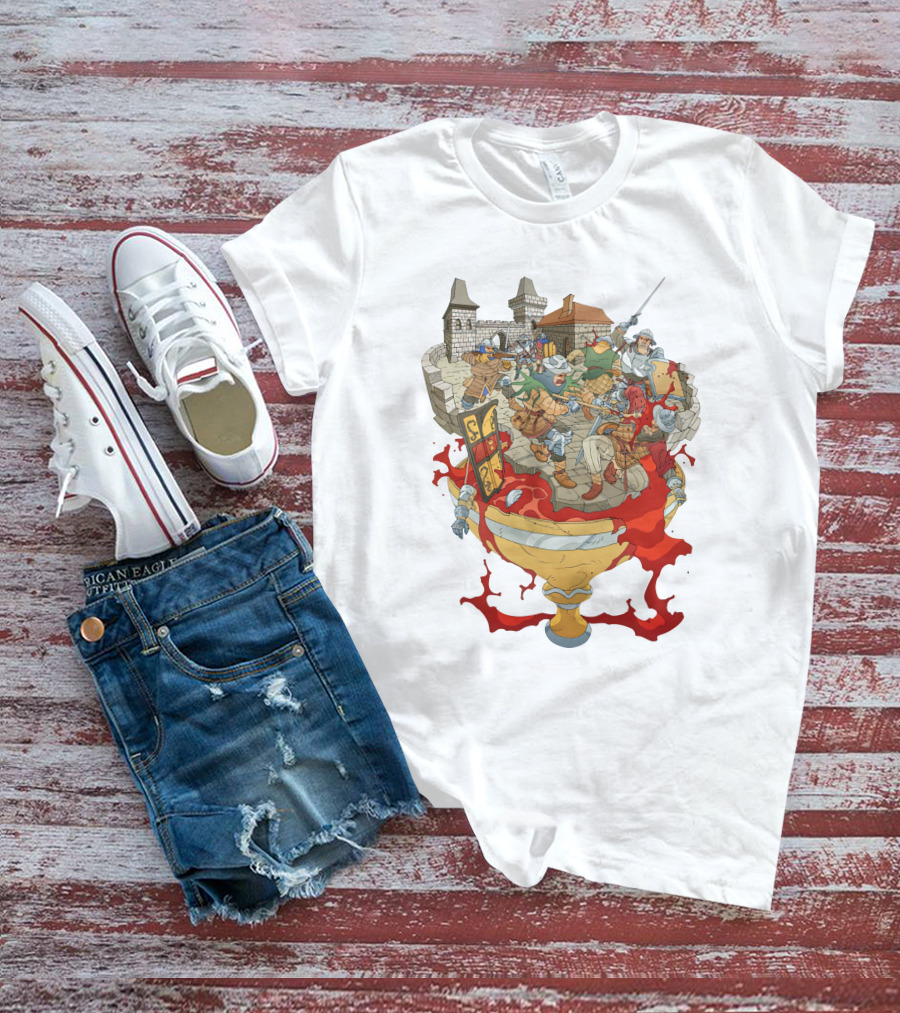 Graman Hussite Medieval Battle In Front Of Castle With Sword And Shield Warriors T-Shirt