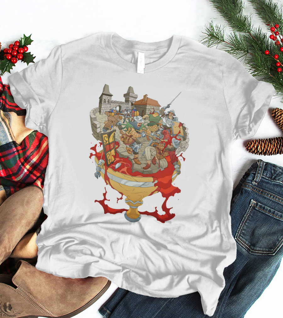 Graman Hussite Medieval Battle In Front Of Castle With Sword And Shield Warriors T-Shirt