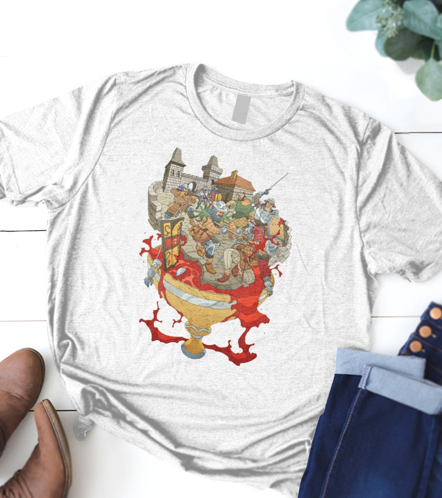 Graman Hussite Medieval Battle In Front Of Castle With Sword And Shield Warriors T-Shirt