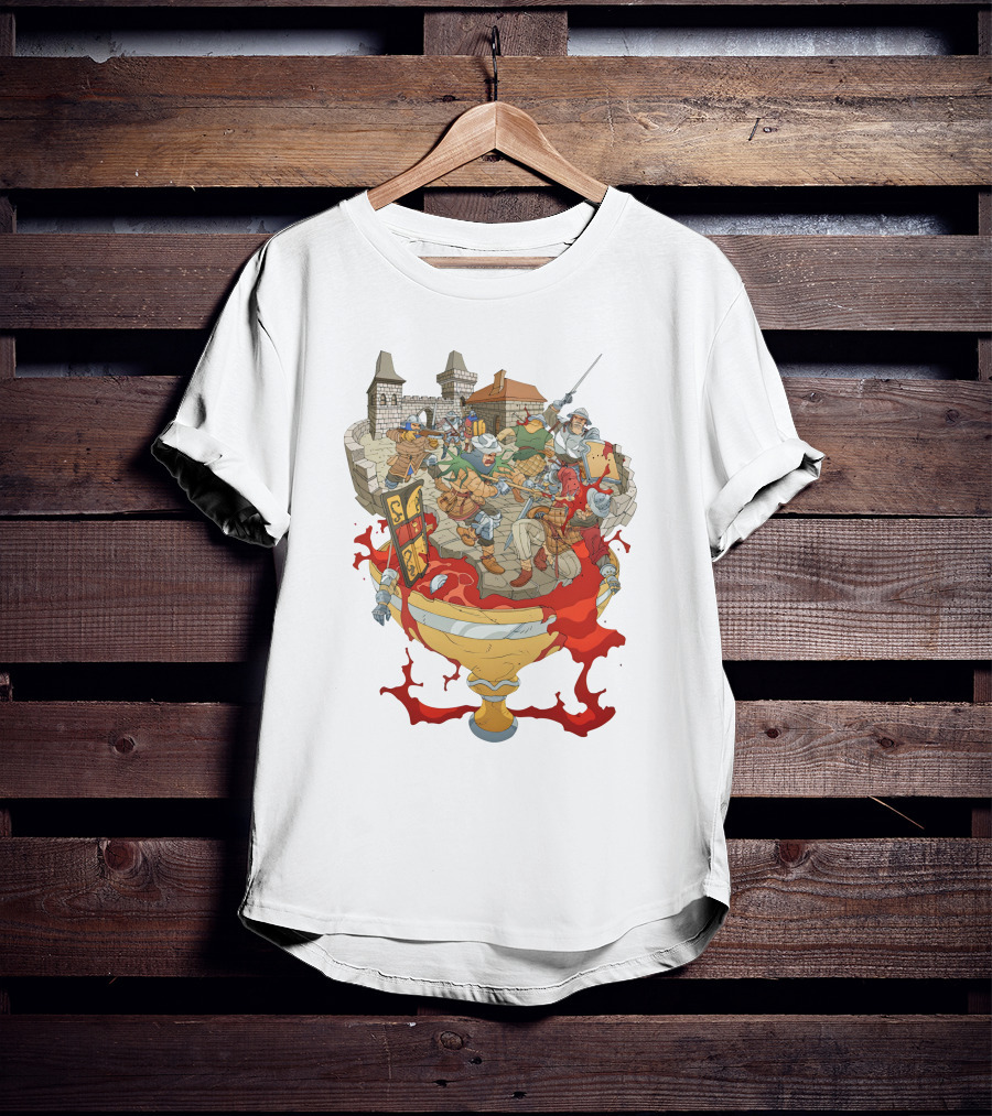 Graman Hussite Medieval Battle In Front Of Castle With Sword And Shield Warriors T-Shirt