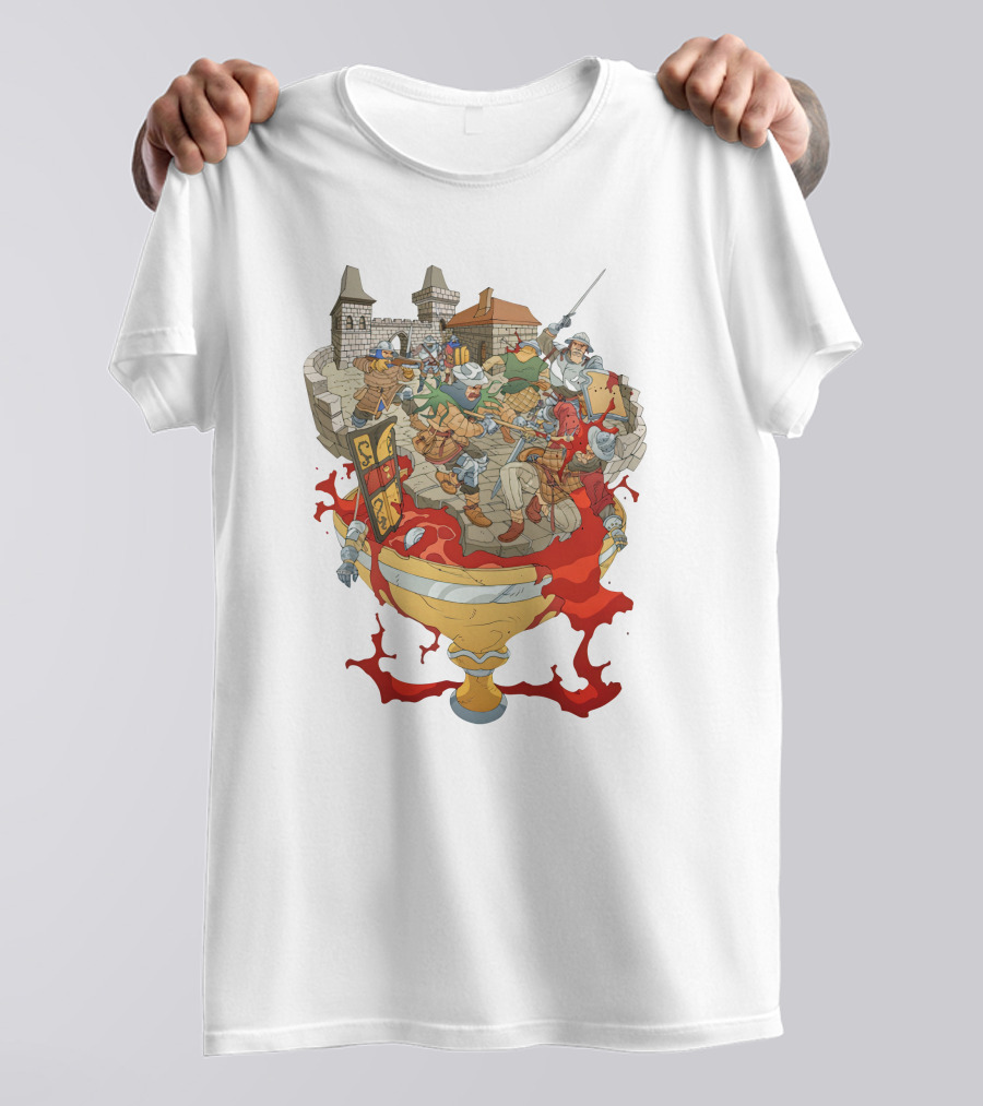 Graman Hussite Medieval Battle In Front Of Castle With Sword And Shield Warriors T-Shirt