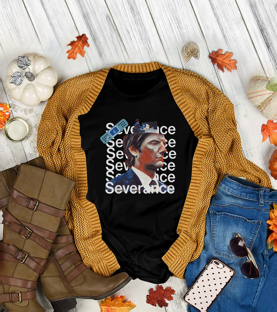 Severance Portrait And Remote Control Icon With Repeated Text T-Shirt