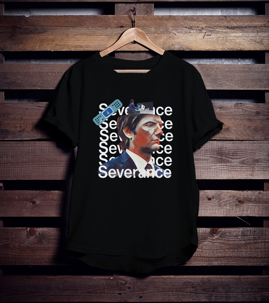 Severance Portrait And Remote Control Icon With Repeated Text T-Shirt