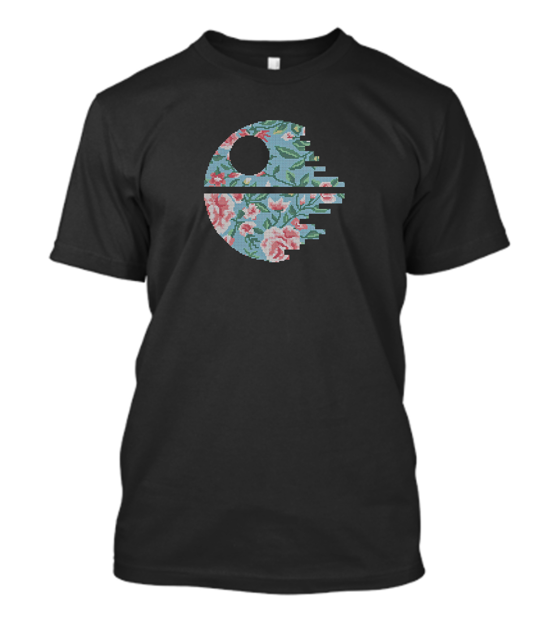 Star Wars Death Star Floral Cross Stitch Pattern For Cross Stitching Lovers T-Shirt