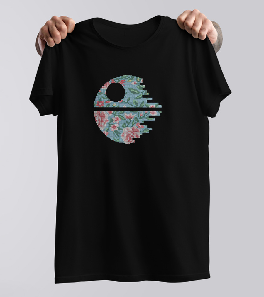 Star Wars Death Star Floral Cross Stitch Pattern For Cross Stitching Lovers T-Shirt