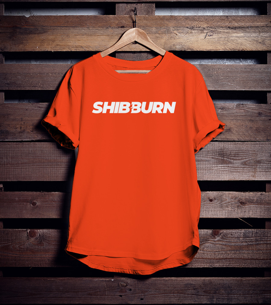 Shibburn Cryptocurrency Concept Bold White Text On Vibrant Orange Background T-Shirt