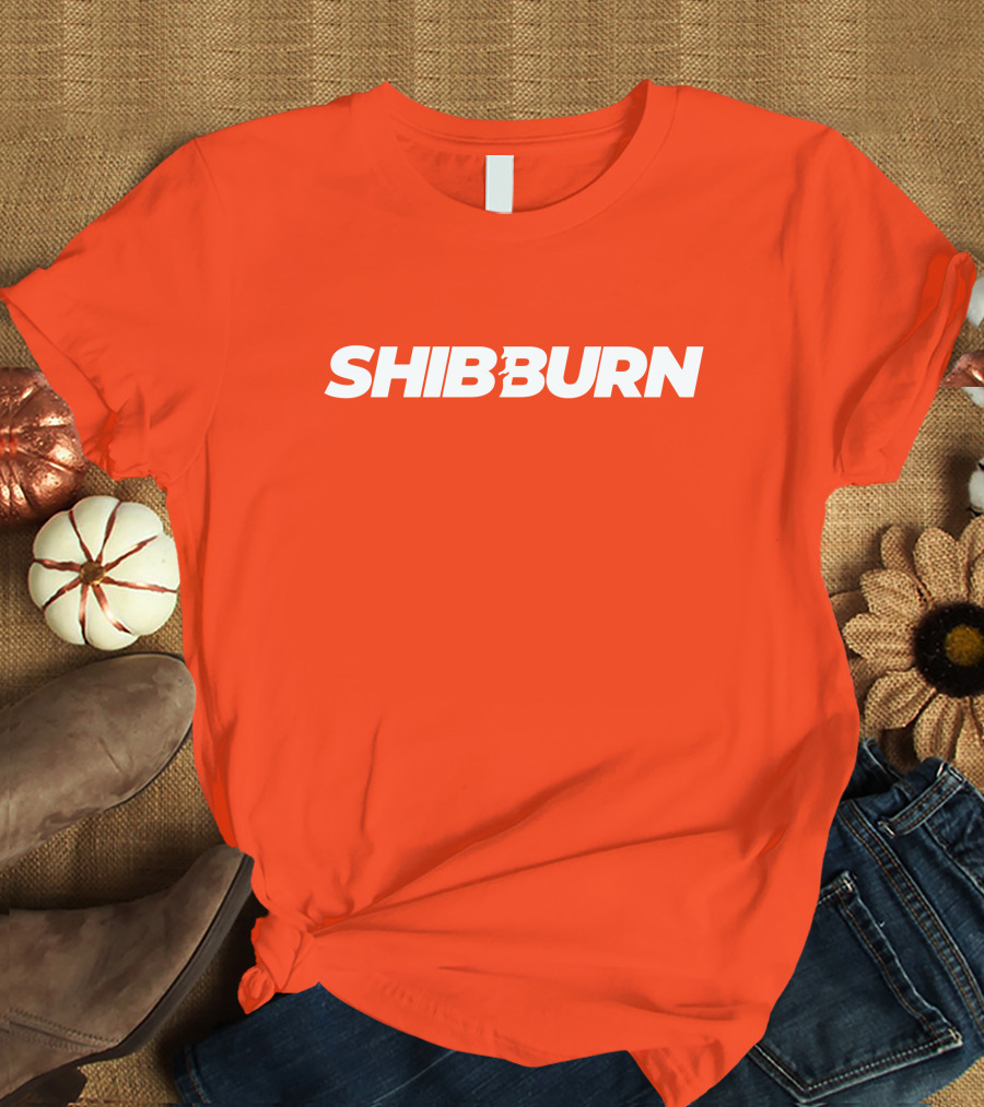 Shibburn Cryptocurrency Concept Bold White Text On Vibrant Orange Background T-Shirt