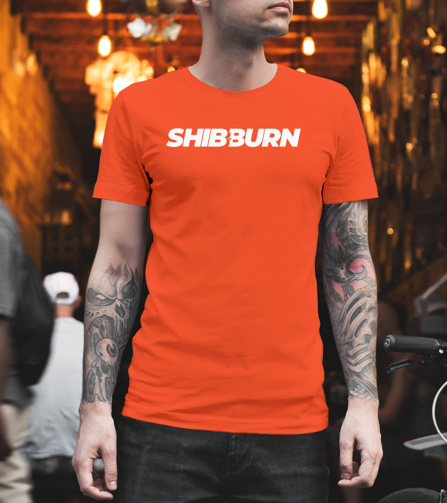 Shibburn Cryptocurrency Concept Bold White Text On Vibrant Orange Background T-Shirt