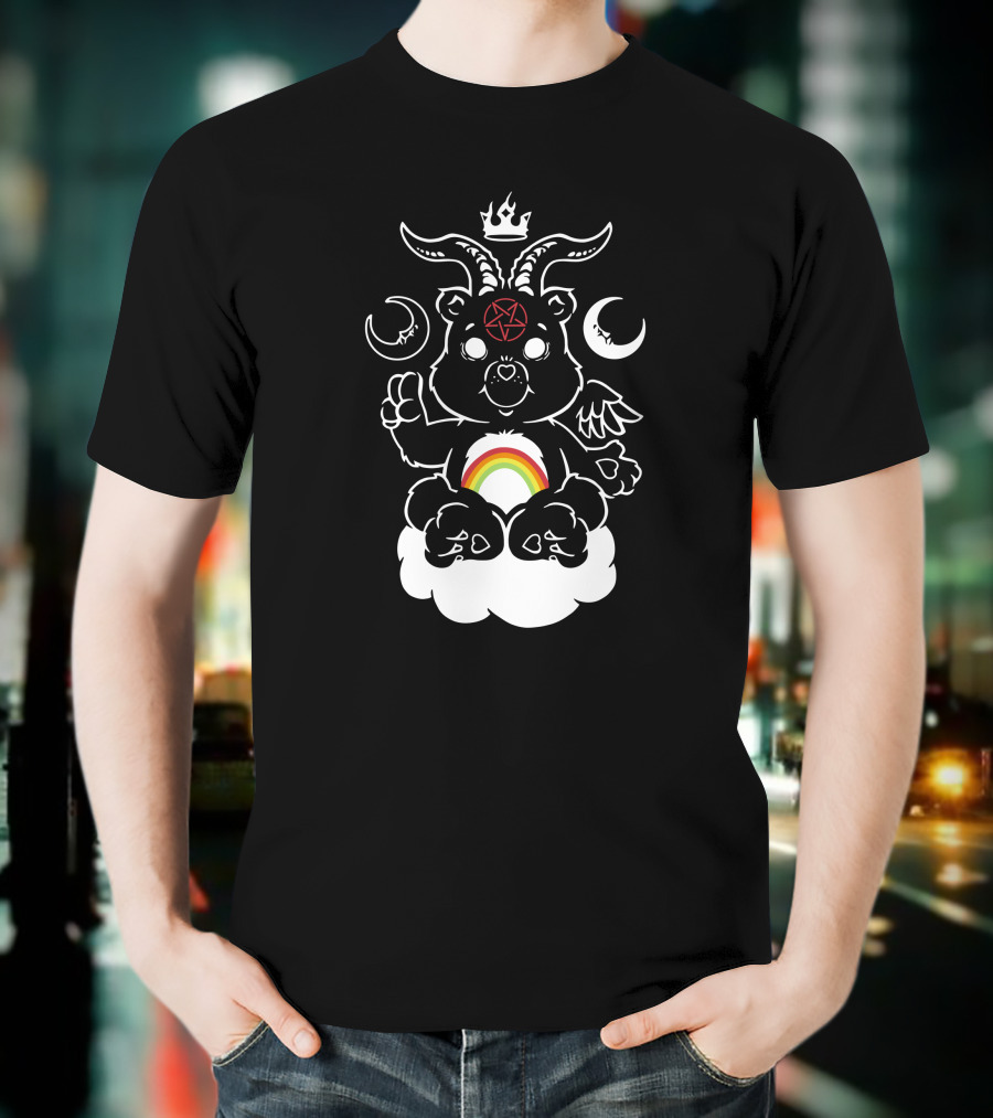 Qwertee Scare Bear Occult Rainbow Cloud T-Shirt