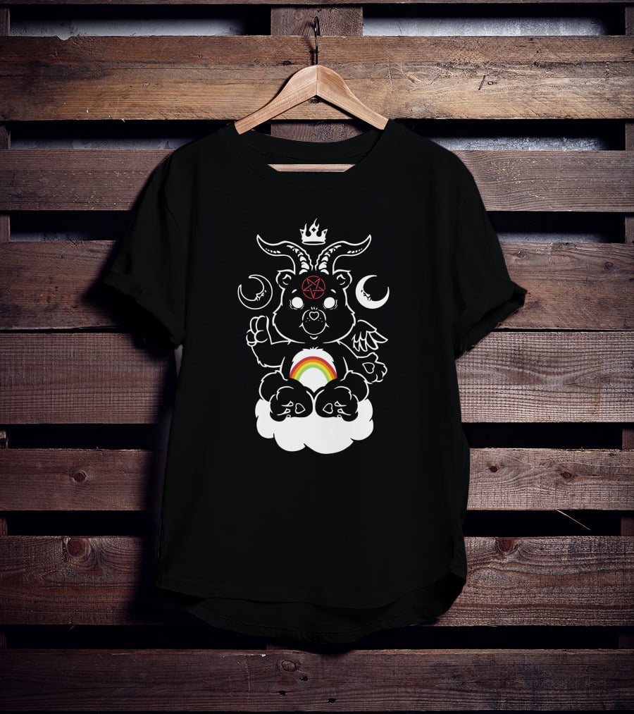 Qwertee Scare Bear Occult Rainbow Cloud T-Shirt